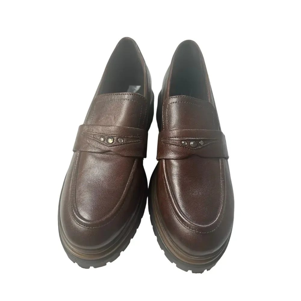 Miz‎ Mooz Damian Women's Brown Platform Leather Loafers Size 40 EUC Academia